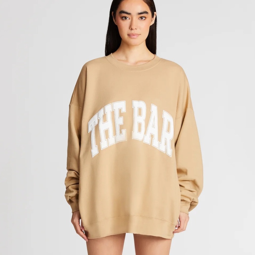 The Bar Beige Oversized Sweatshirt with White Logo